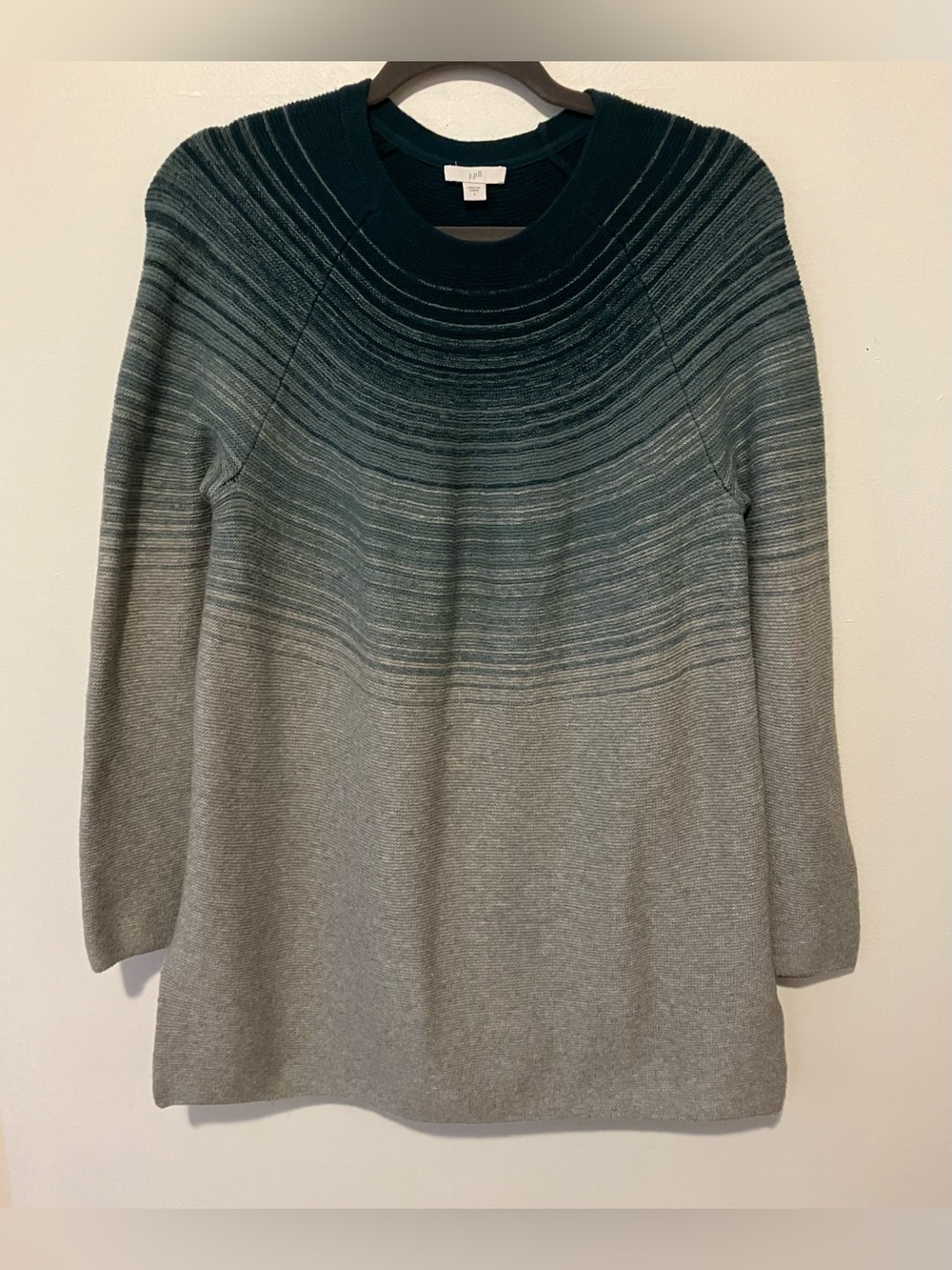 J. Jill Ombre Crewneck Sweater in Teal and Gray
